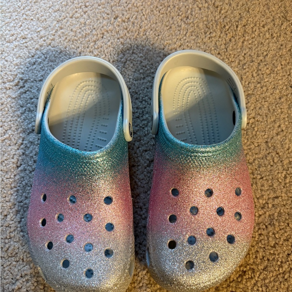 CROCS Glitter Clogs - Pink, Blue, Silver